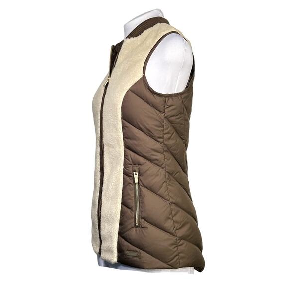 Athleta Responsible Tundra Down Vest Faux Sherpa Olive Brown SZ XXS - Picture 2 of 9